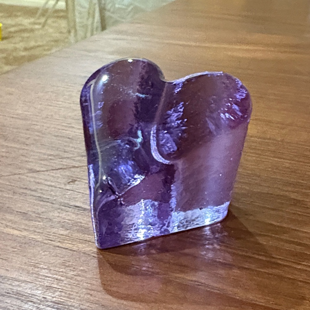 Fire & Light Purple Glass Heart Paper Weight